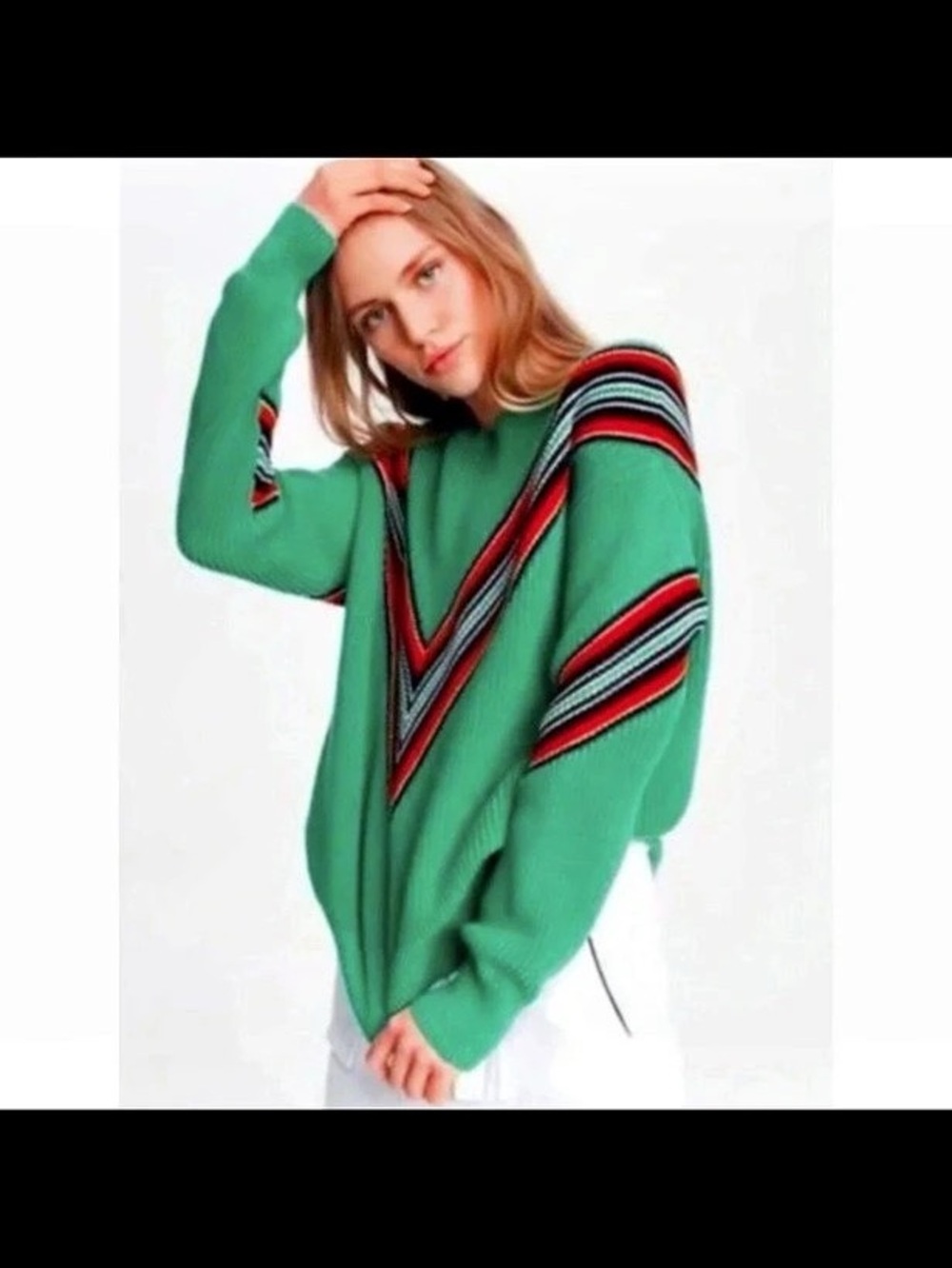 Rag & Bone Alps Cotton Crew Sweater Green & Red Size Small